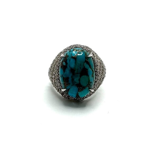 Affinity Gems Sterling Silver Blue Turquoise & White Zircon Cocktail Ring Size 7 - Picture 1 of 5